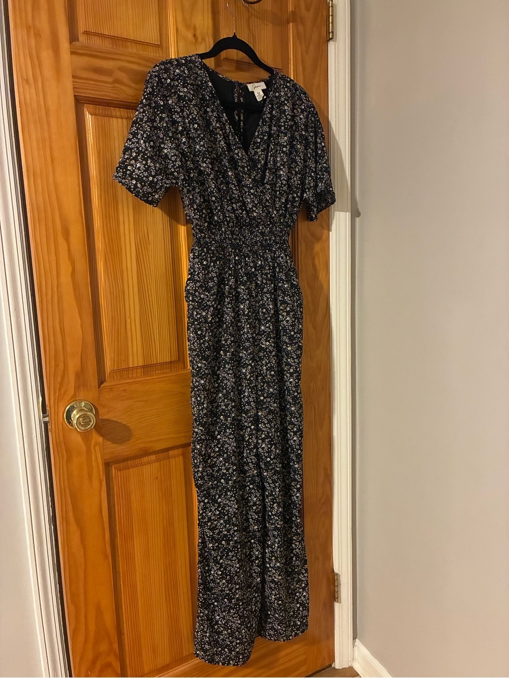Japna Black Floral Short-Sleeve Jumpsuit
